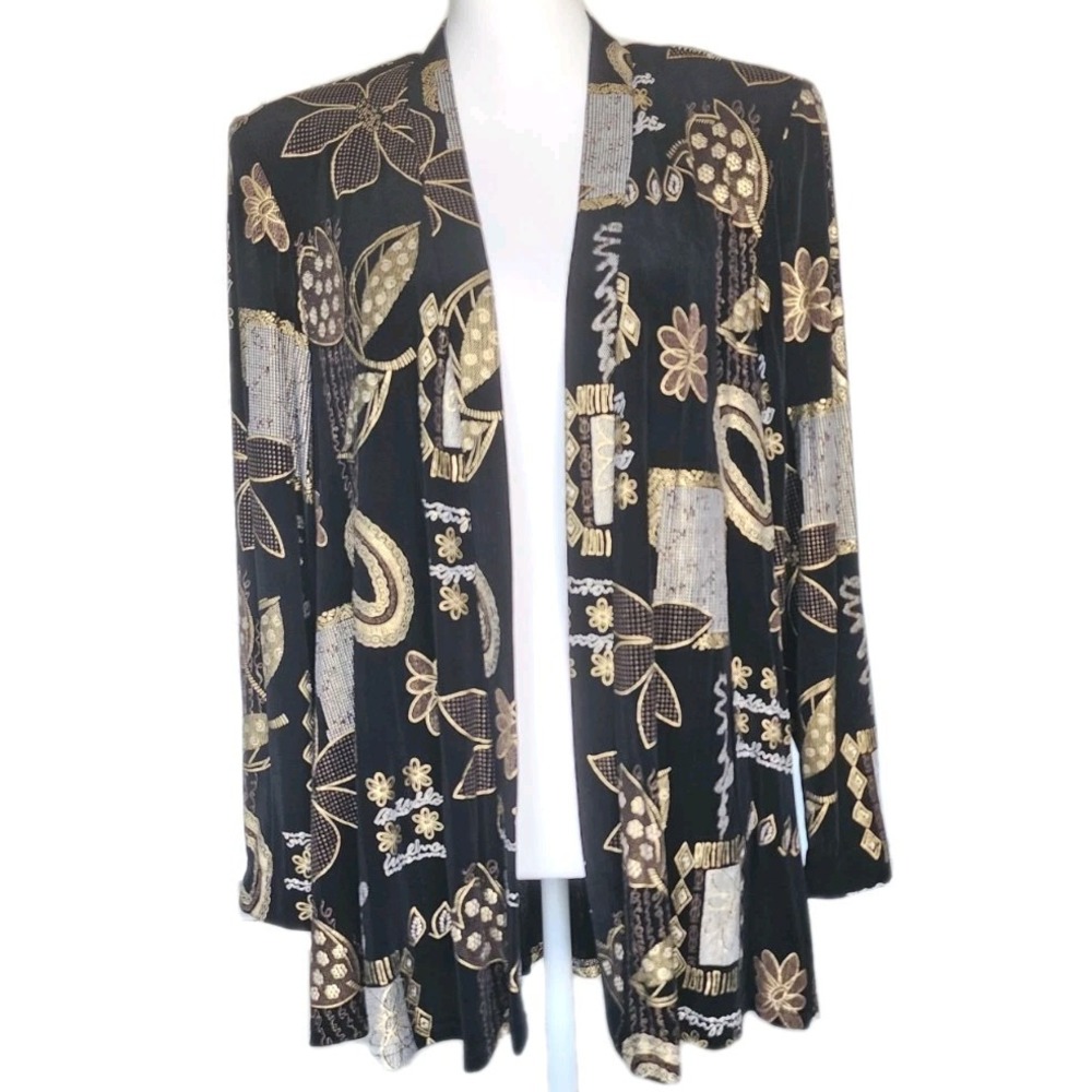 Vintage Dressbarn Knit Topper Womens 16W Black Gold Evening Semi-Formal Fall 90s